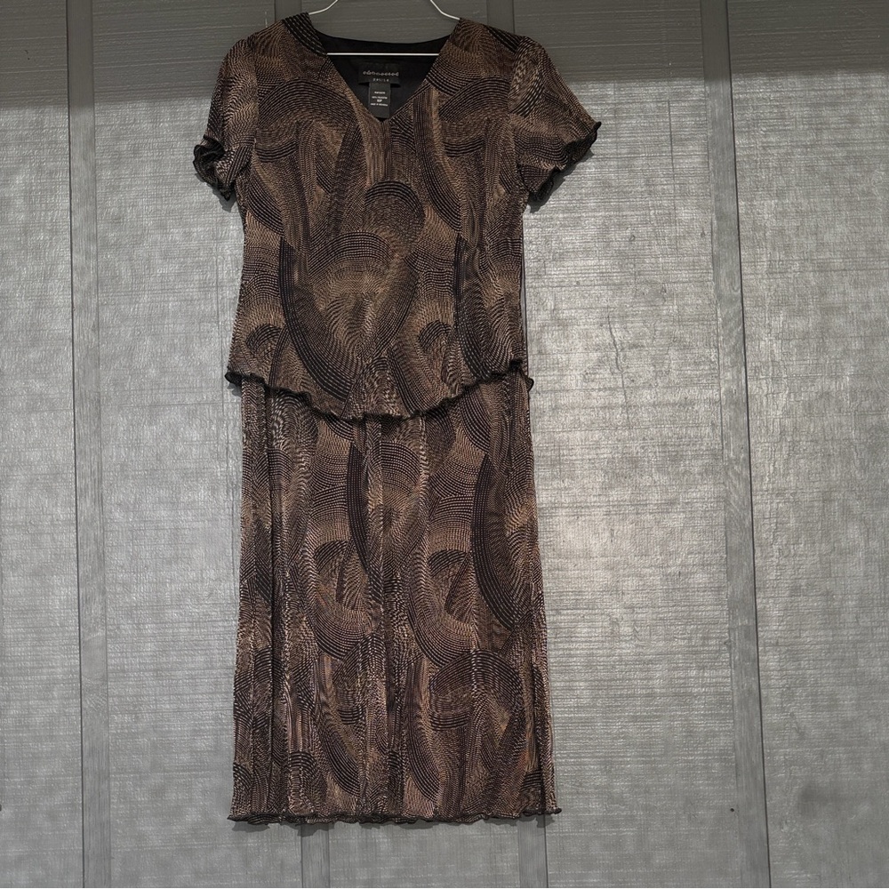 Women's Brown Patterned Abstract Short-Sleeve Dress
